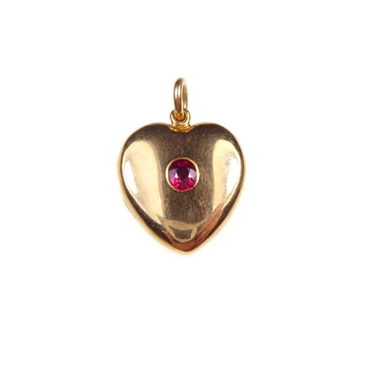 Antique gold and ruby heart locket-pendant